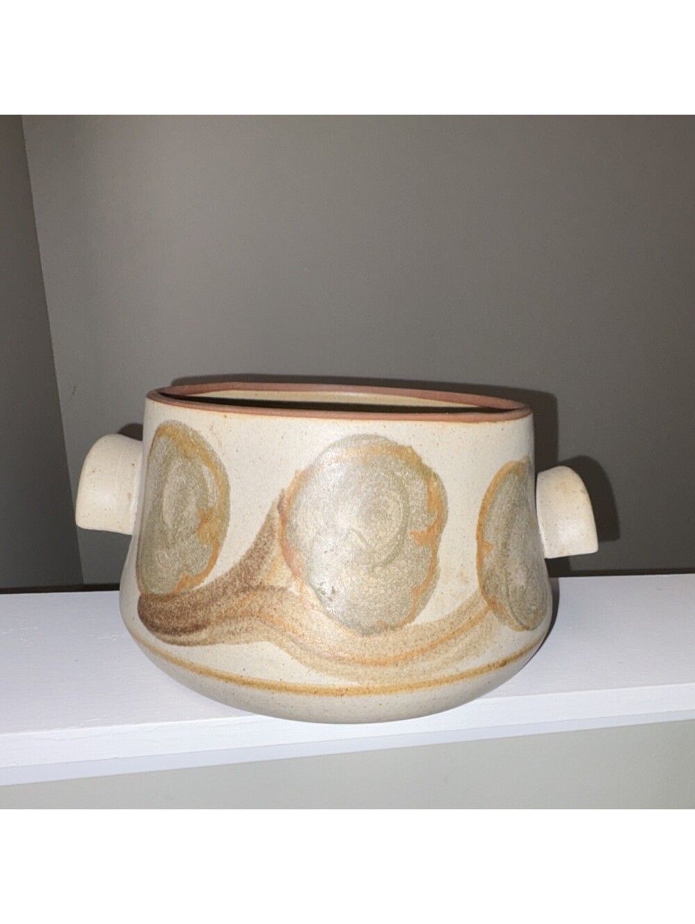 vintage Denby Troubador casserole dish, featuring a hand-painted design.